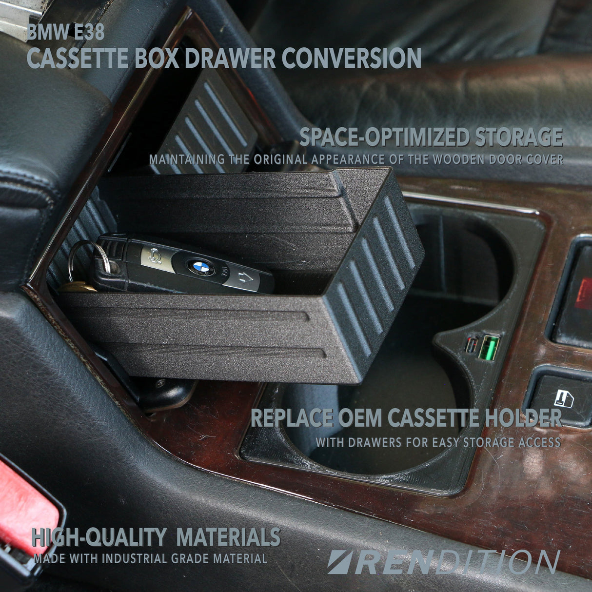 BMW E38 Cassette Box Drawer Conversion / extra storage / life improvement - K2 Industries