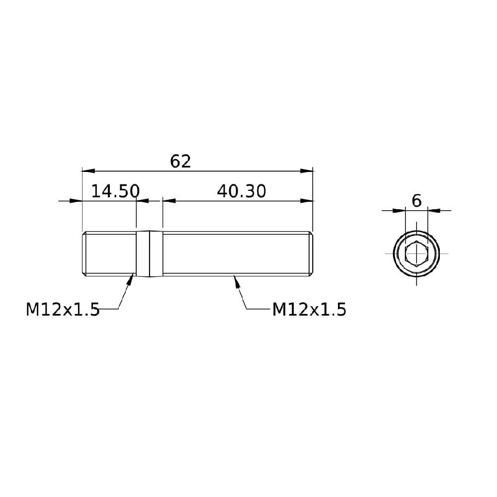 FORGED WHEEL STUD AND NUT COMPETITION TYPE 62mm M12x1.5 - Pack of 16