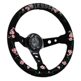 Blessed Universal 350mm 3" Deep Dish 6-Bolt Steering Wheel Red Suede Alcantara