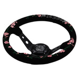Blessed Universal 350mm 3" Deep Dish 6-Bolt Steering Wheel Red Suede Alcantara