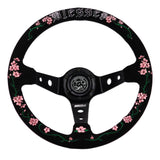 Blessed Universal 350mm 3" Deep Dish 6-Bolt Steering Wheel Red Suede Alcantara