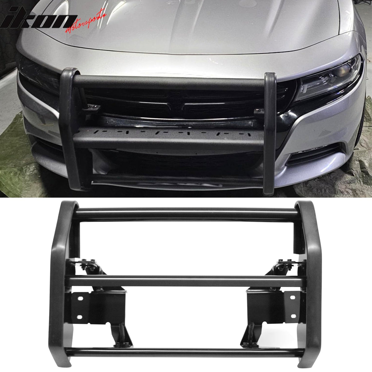 2015-2023 Dodge Charger Bull Bar Push Bumper Grille Grill Brush Guard Exterior Auto Parts Front-End Protection Heavy-Duty Reinforced Black Steel