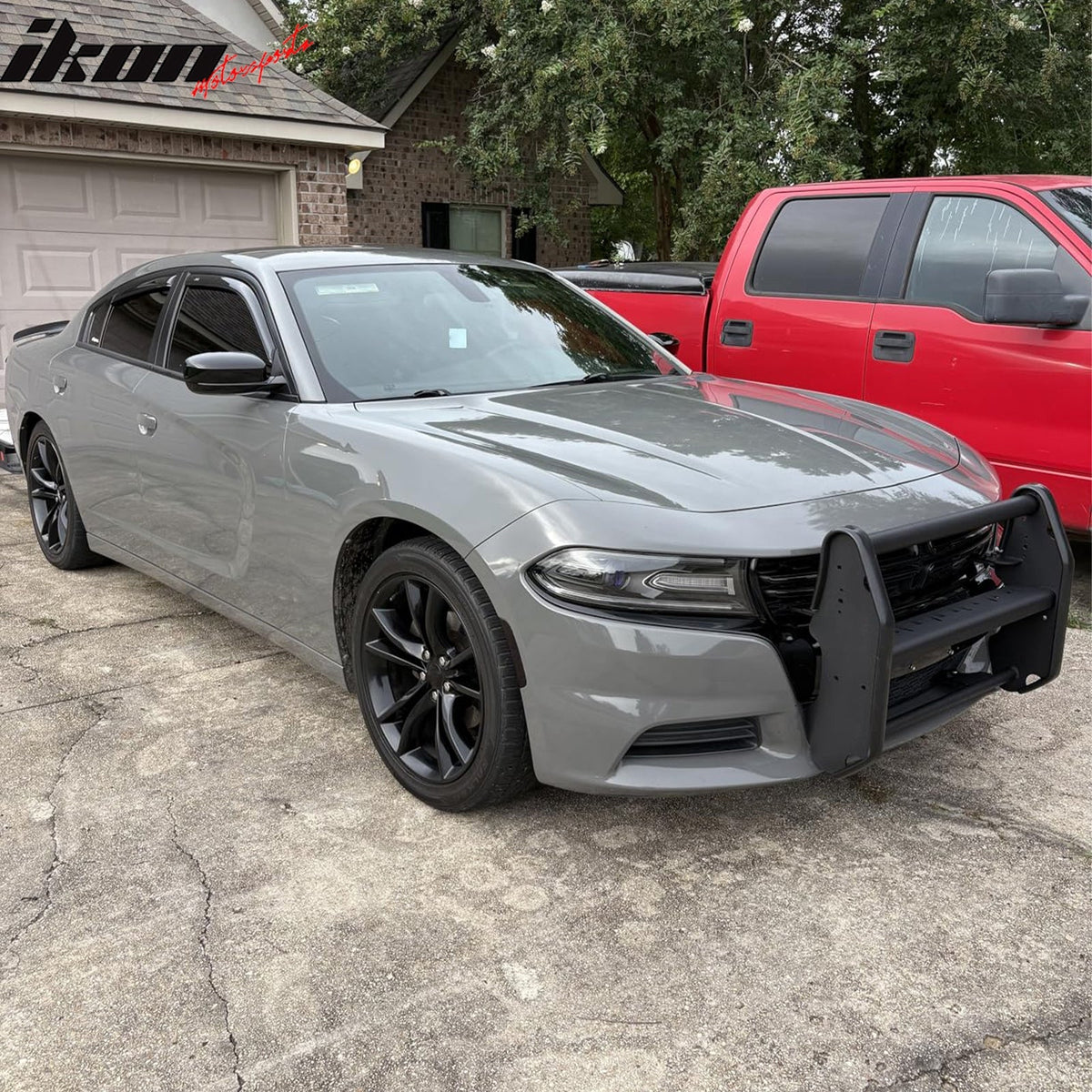 2015-2023 Dodge Charger Bull Bar Push Bumper Grille Grill Brush Guard Exterior Auto Parts Front-End Protection Heavy-Duty Reinforced Black Steel
