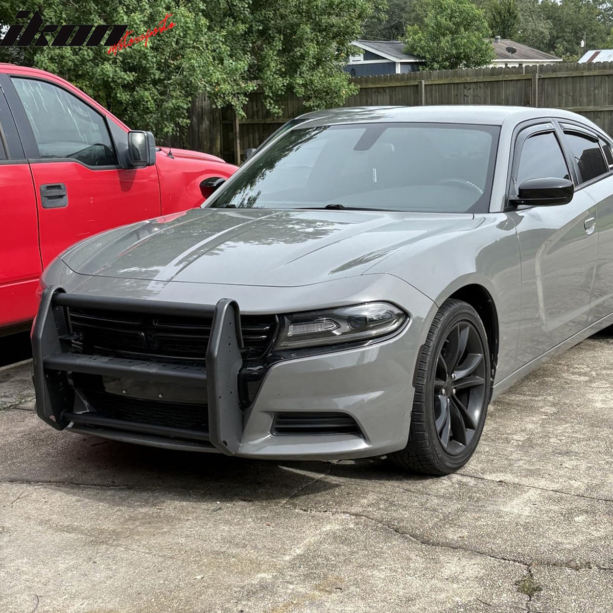 2015-2023 Dodge Charger Bull Bar Push Bumper Grille Grill Brush Guard Exterior Auto Parts Front-End Protection Heavy-Duty Reinforced Black Steel