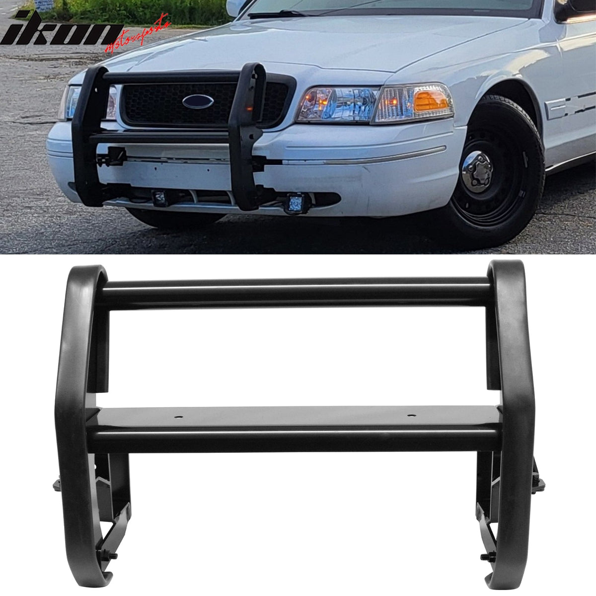 2003-2011 Ford Crown Victoria Bull Bar Push Bumper Grille Grill Brush Guard Exterior Auto Parts Front-End Protection Heavy-Duty Black Steel