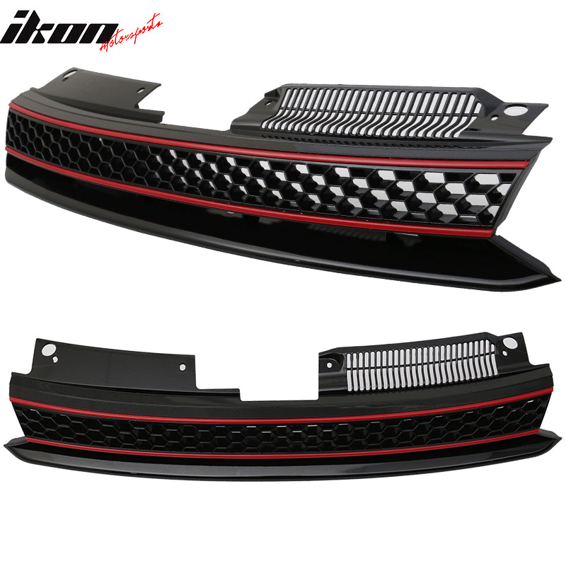 2010-2014 Volkswagen Golf 6 GTI Style Black Red Front Mesh Grille ABS