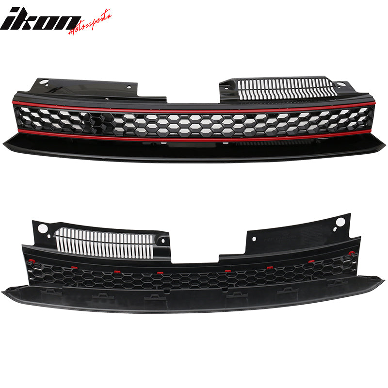 2010-2014 Volkswagen Golf 6 GTI Style Black Red Front Mesh Grille ABS