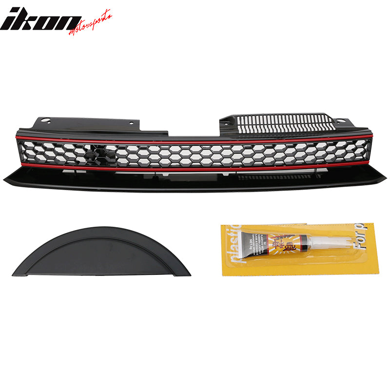 2010-2014 Volkswagen Golf 6 GTI Style Black Red Front Mesh Grille ABS