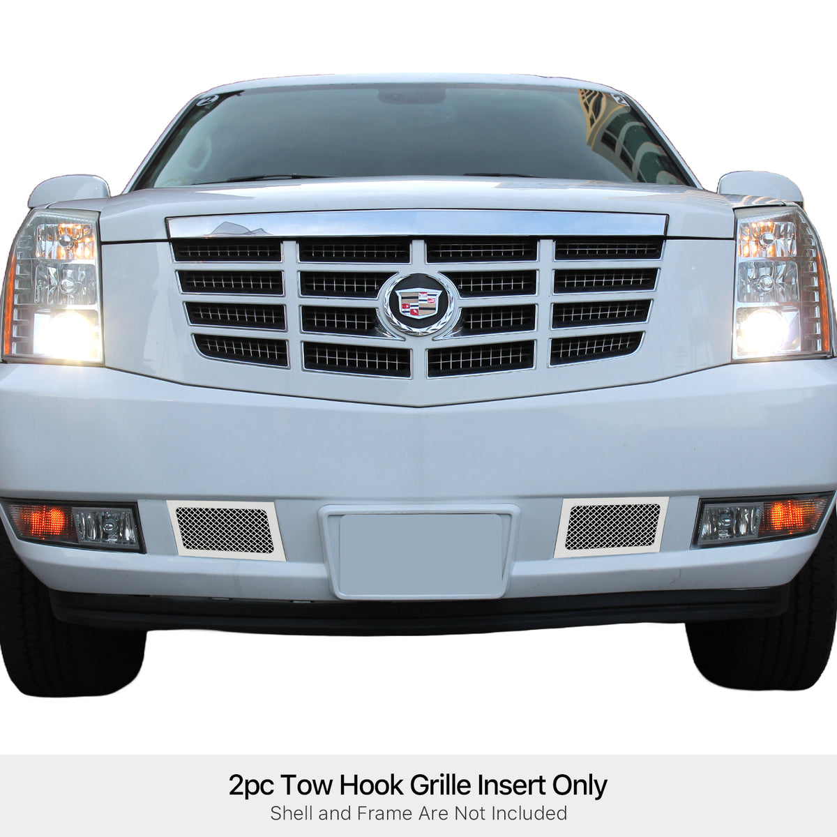 Stainless Steel Tow Hook Mesh Grille 2007-2014 Cadillac Escalade Not Fit ESV Platinum And Hybrid Models Without Tow hook GR01GFD82T
