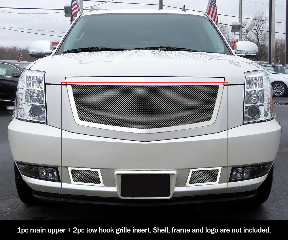 Stainless Steel Main Upper + Tow Hook Mesh Grille 2007-2014 Cadillac Escalade Not Fit ESV and Platinum and Hybrid Models Without Tow hook GR01GGG40T