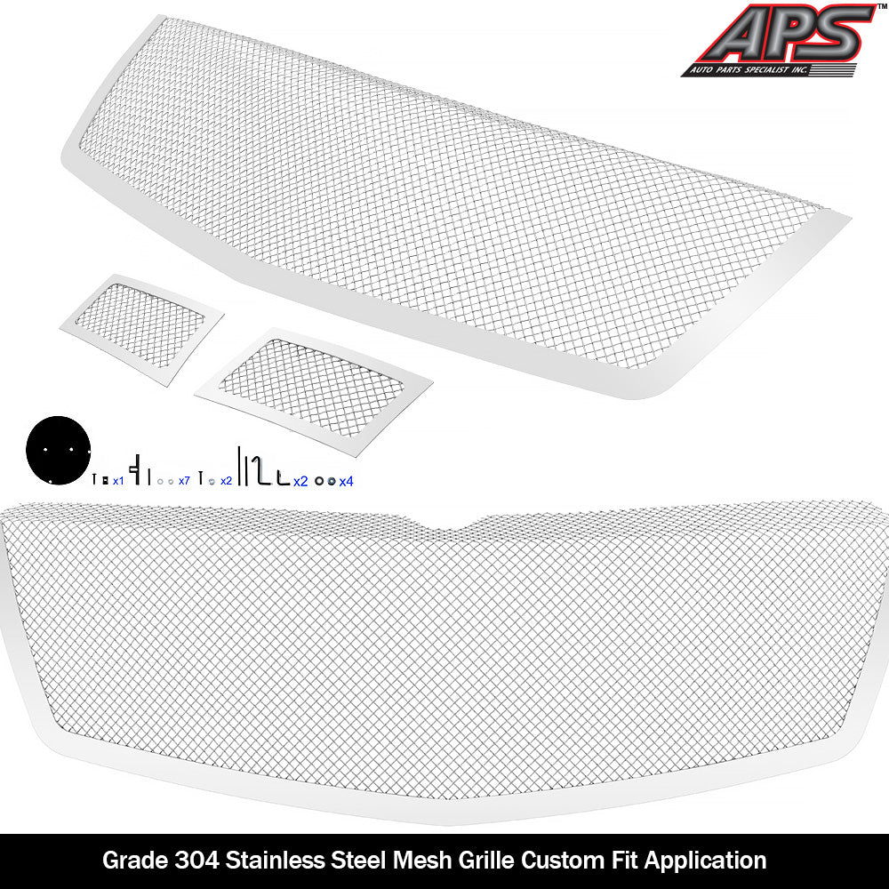 Stainless Steel Main Upper + Tow Hook Mesh Grille 2007-2014 Cadillac Escalade Not Fit ESV and Platinum and Hybrid Models Without Tow hook GR01GGG40T
