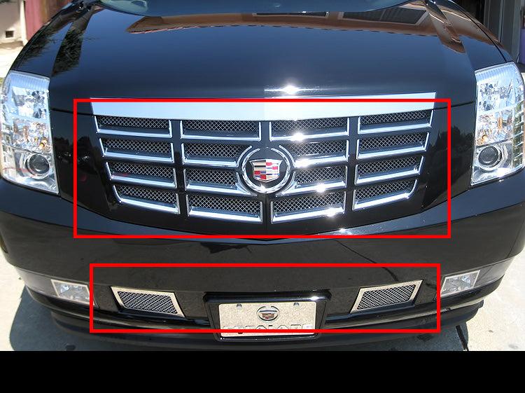 Stainless Steel Main Upper + Tow Hook Mesh Grille 2007-2014 Cadillac Escalade Not Fit ESV/ Platinum/Hybrid Models Without Tow hook GR01GGH25T