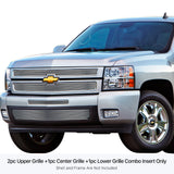 Stainless Steel Main Upper + Lower Bumper Stainless Steel Billet Grille 2007-2013 Chevy Silverado 1500 only for Models with logo height exceeding center bar GR03FAA33S