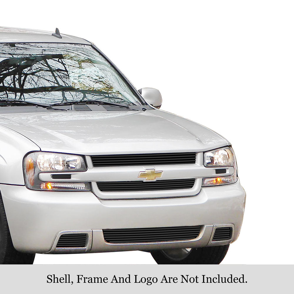 Stainless Steel Main Upper + Lower Bumper Black Stainless Steel Billet Grille 2006-2009 Chevy Trailblazer SS GR03FAJ07J