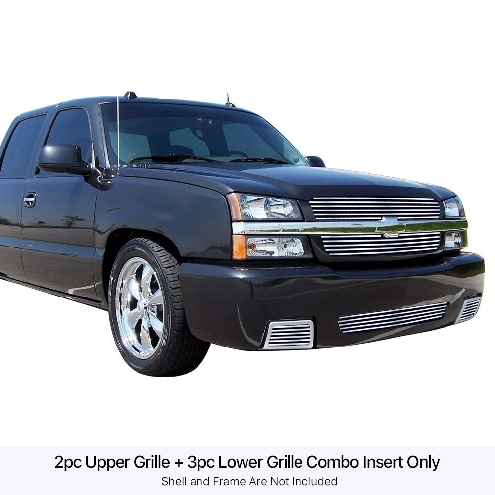 Stainless Steel Main Upper + Lower Bumper Stainless Steel Billet Grille 2003-2005 Chevy Silverado 1500 SS GR03FGH86S