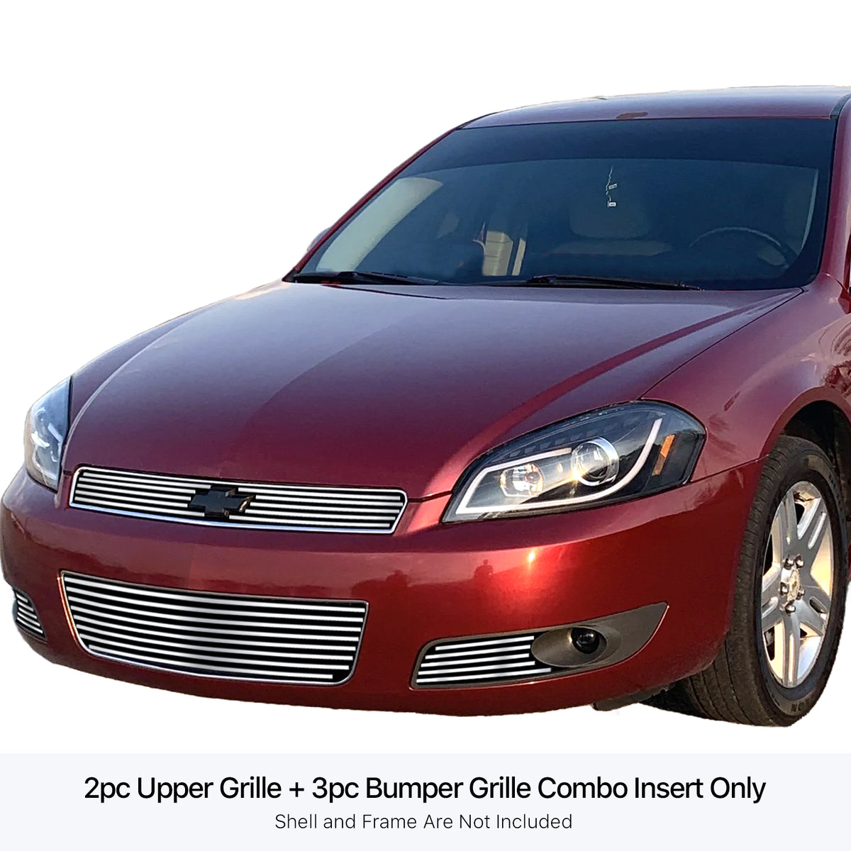 Stainless Steel Main Upper + Lower Bumper Stainless Steel Billet Grille 2006-2013 Chevy Impala With Fog Light /2014-2016 Chevy Impala Limited Model Only With Fog Light GR03FGI20S