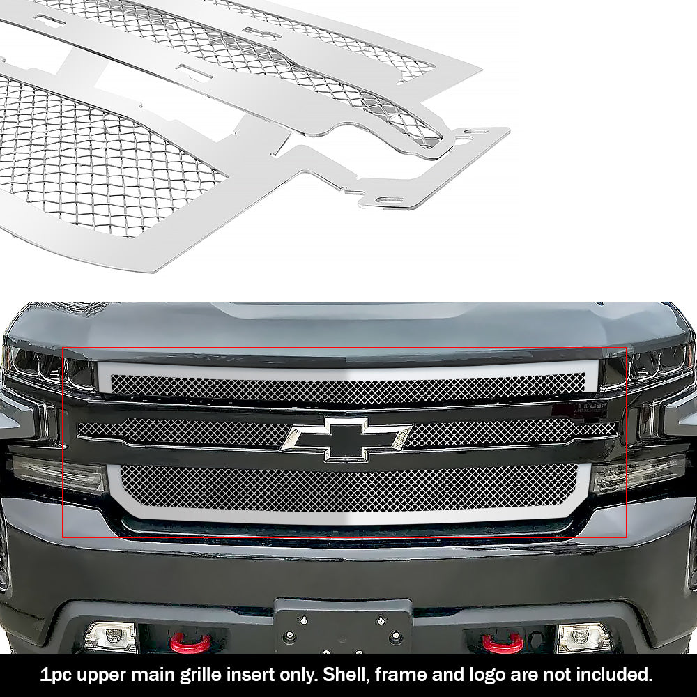 Stainless Steel Main Upper Mesh Grille 2019-2022 Chevy Silverado 1500 Not for Custom Trailboss/Custom/Work Truck GR03GEE55T