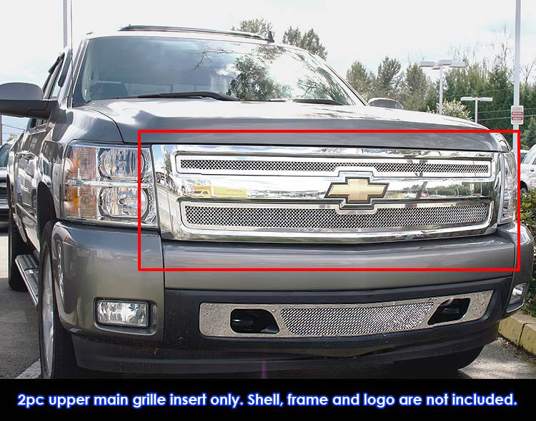 Stainless Steel Main Upper Mesh Grille 2007-2013 Chevy Silverado 1500 (only for Models with logo height exceeding center bar) GR03GEG66T