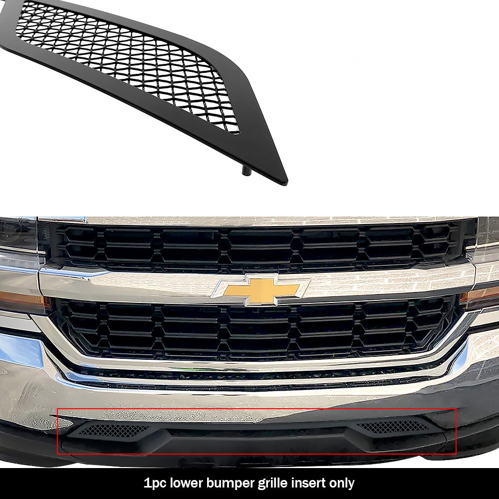 Stainless Steel Lower Bumper Black Wire Mesh Grille 2016-2018 Chevy Silverado 1500 (Incl. 2019 Silverado 1500 LD) Without Tow Hook GR03GFC23H