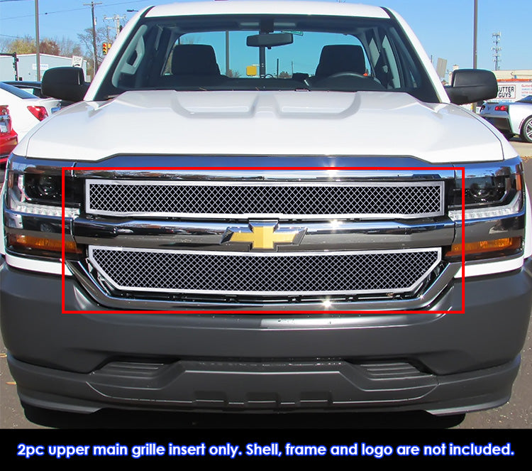 Stainless Steel Main Upper Mesh Grille 2016-2018 Chevy Silverado 1500 Not For Z71 and High Country Model (Incl. 2019 Silverado 1500 LD) GR03GFC60S