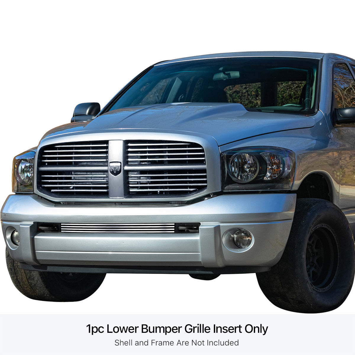 Stainless Steel Lower Bumper Stainless Steel Billet Grille 2006-2008 Dodge Ram 1500 Tow Hook Show/2006-2009 Dodge Ram 3500 Tow Hook Show/2006-2009 Dodge Ram 2500 Tow Hook Show GR04FEG33S
