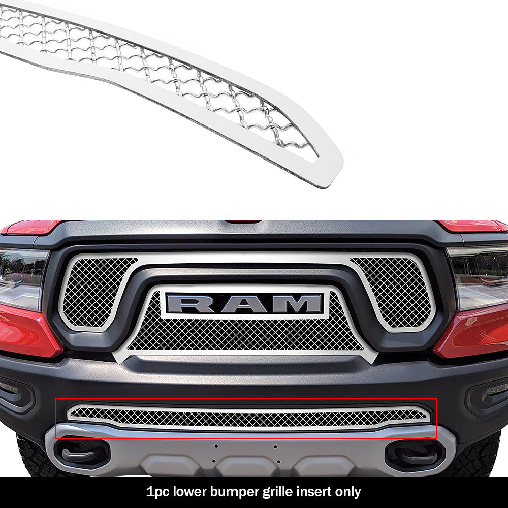 Stainless Steel Lower Bumper Mesh Grille 2019-2024 Ram 1500 Rebel without front sensor/ 2021-2024 Ram 1500 TRX without front sensor GR04GEB04S