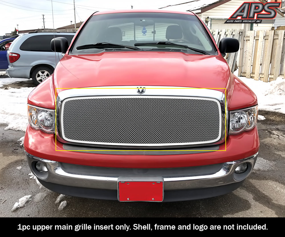 Stainless Steel Main Upper Mesh Grille 2002-2005 Dodge Ram 1500 /2002-2005 Dodge Ram 2500 /2002-2005 Dodge Ram 3500 GR04GEB75T