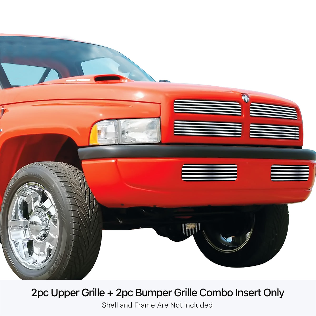Stainless Steel Main Upper + Lower Bumper Stainless Steel Billet Grille 1994-2001 Dodge Pickup GR04HGI14S