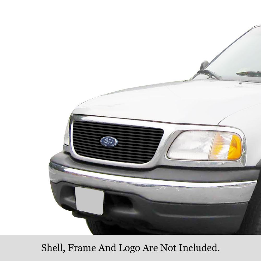 Stainless Steel Main Upper Black Stainless Steel Billet Grille 1999-2003 Ford F-150 Honeycomb Style With Logo Show/1999-2003 Ford F-150 Harley Davidson Honeycomb Style With Logo Show/1999-2003 Ford F-150 Lightning Honeycomb Style With Logo Show GR06FEG22J