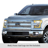 Stainless Steel Main Upper Stainless Steel Billet Grille 2015-2017 Ford F-150 Lariat Without Front Camera/2015-2017 Ford F-150 King Ranch Without Front Camera GR06FFC12S