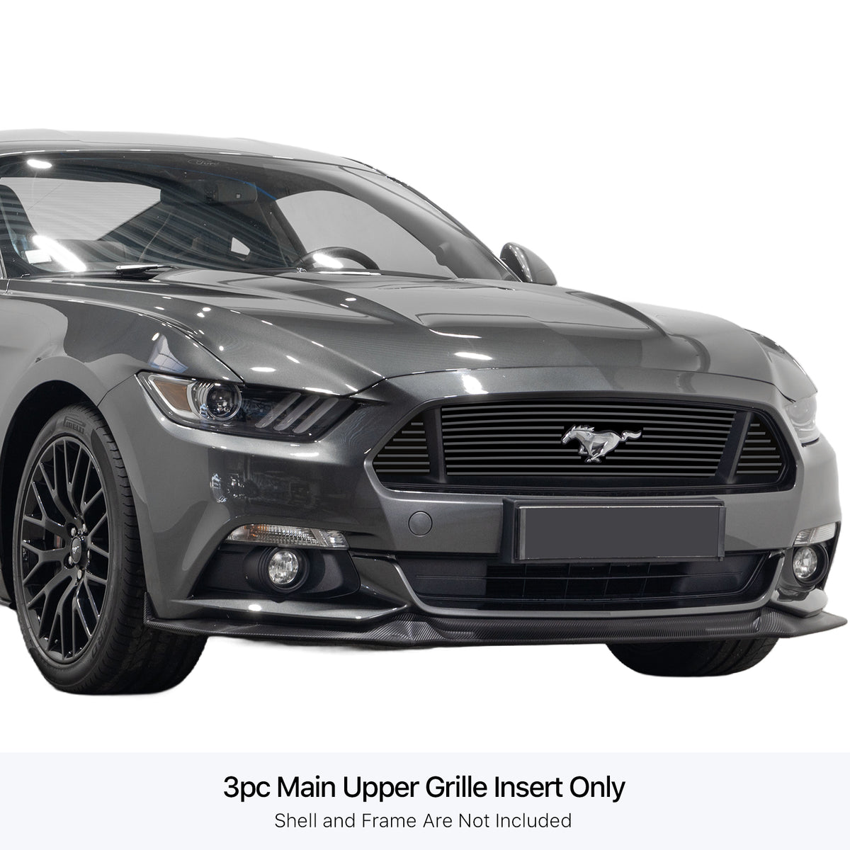 Stainless Steel Main Upper Black Stainless Steel Billet Grille 2015-2017 Ford Mustang GT V8 With Logo Show GR06FFD46J