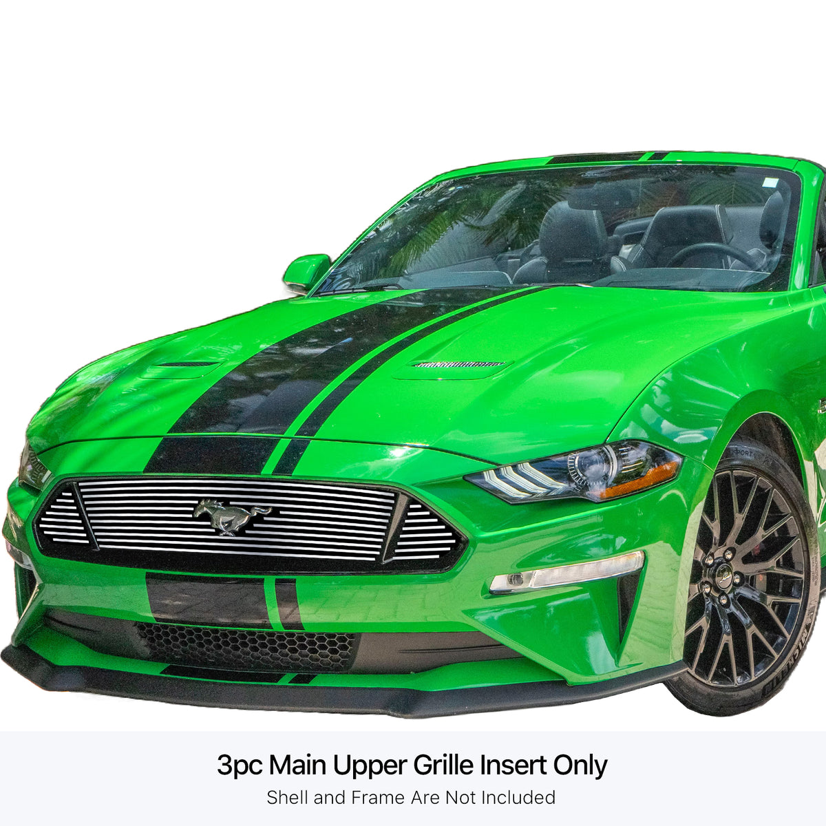 Stainless Steel Main Upper Stainless Steel Billet Grille 2018-2022 Ford Mustang Only for V8 GT Models with logo show GR06FFD48S