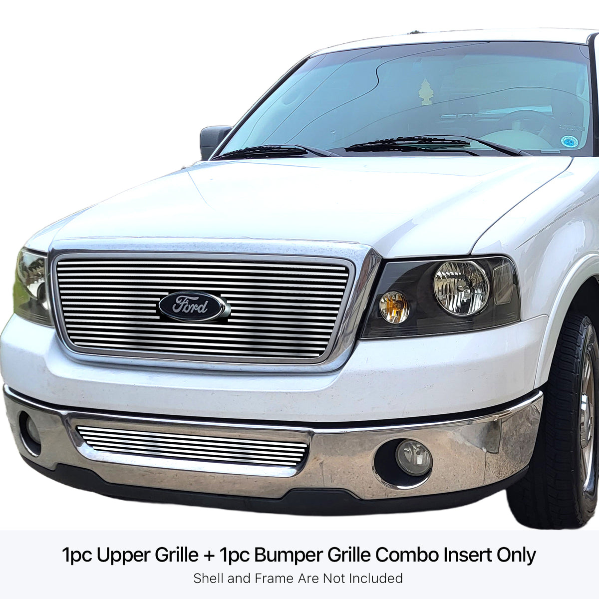Stainless Steel Main Upper + Lower Bumper Stainless Steel Billet Grille 2006-2008 Ford F-150 Honeycomb Style With Logo Show Not For FX2/FX4 and King Ranch Model GR06FGH58S