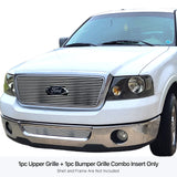 Stainless Steel Main Upper + Lower Bumper Stainless Steel Billet Grille 2006-2008 Ford F-150 Honeycomb Style With Logo Show Not For FX2/FX4 and King Ranch Model GR06FGH58S