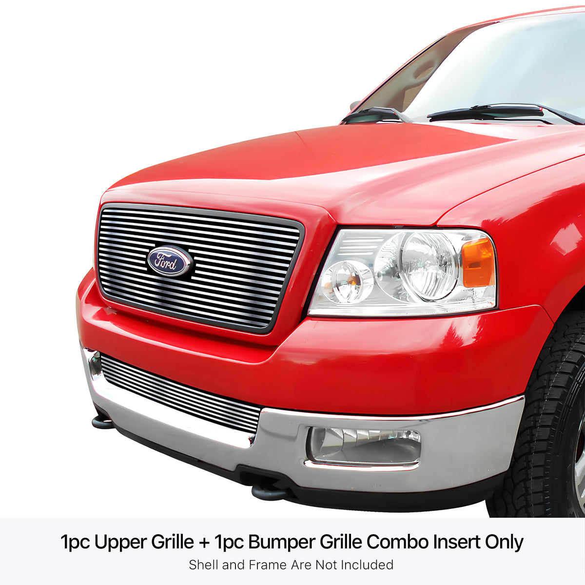 Stainless Steel Main Upper + Lower Bumper Stainless Steel Billet Grille 2004-2005 Ford F-150 (With OE Honeycomb Style Grille, Not for Bar Style) GR06FGI94S