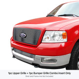 Stainless Steel Main Upper + Lower Bumper Stainless Steel Billet Grille 2004-2005 Ford F-150 (With OE Honeycomb Style Grille, Not for Bar Style) GR06FGI94S