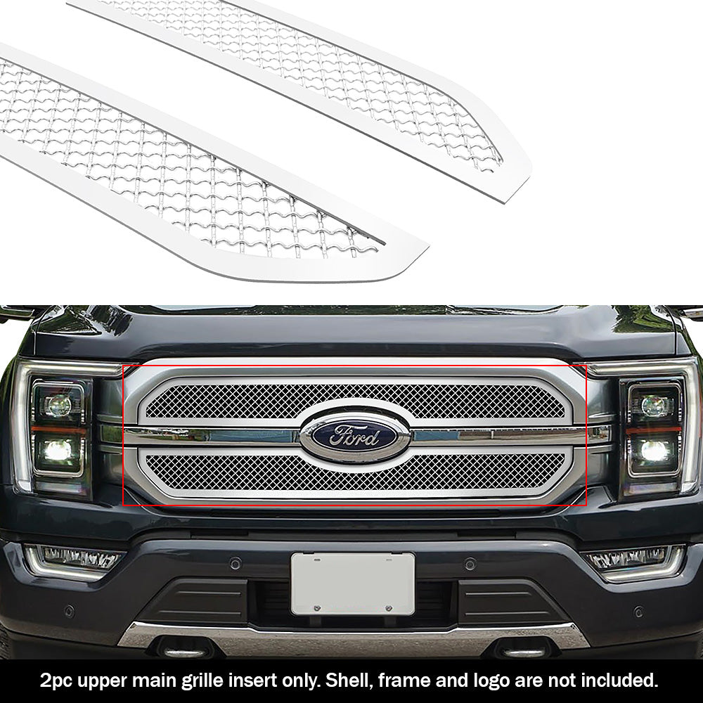 Stainless Steel Main Upper Mesh Grille 2021-2023 Ford F-150 King Ranch/Platinum GR06GEA95S