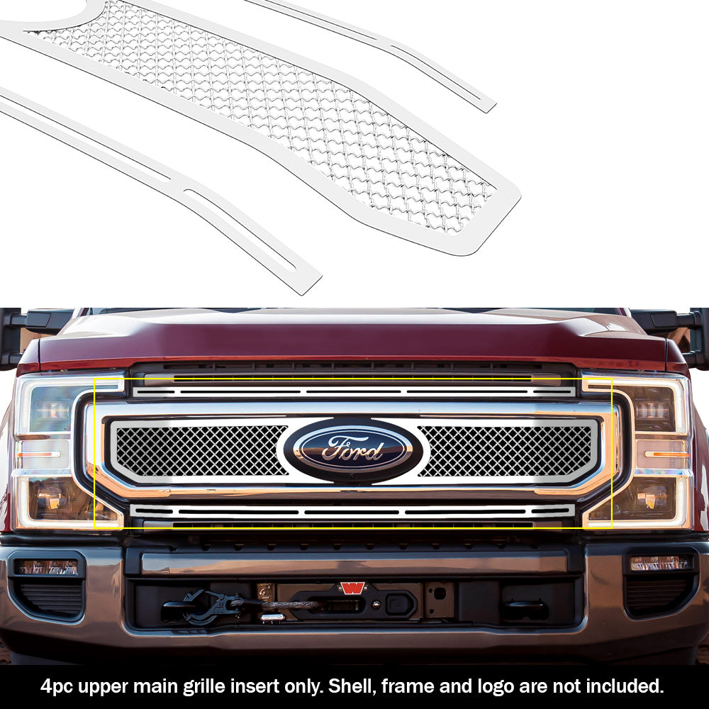 Stainless Steel Main Upper Mesh Grille 2020-2022 Ford F-250 King Ranch/ 2020-2022 Ford F-250 Platinum/ 2020-2022 Ford F-350 King Ranch/ 2020-2022 Ford F-350 Platinum GR06GEA96S