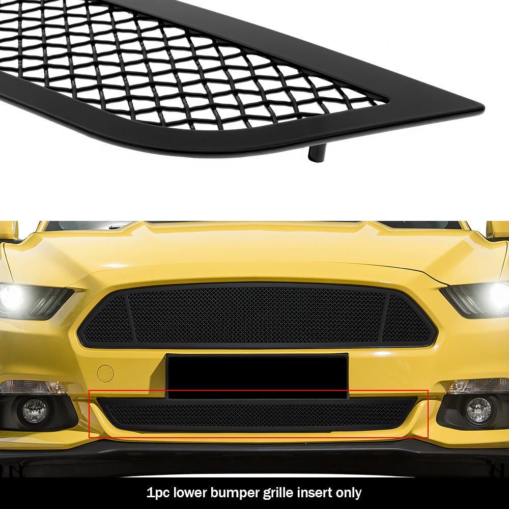 Stainless Steel Lower Bumper Black Wire Mesh Grille 2015-2017 Ford Mustang Base V6 /2015-2017 Ford Mustang Ecoboost V6 GR06GFD03H