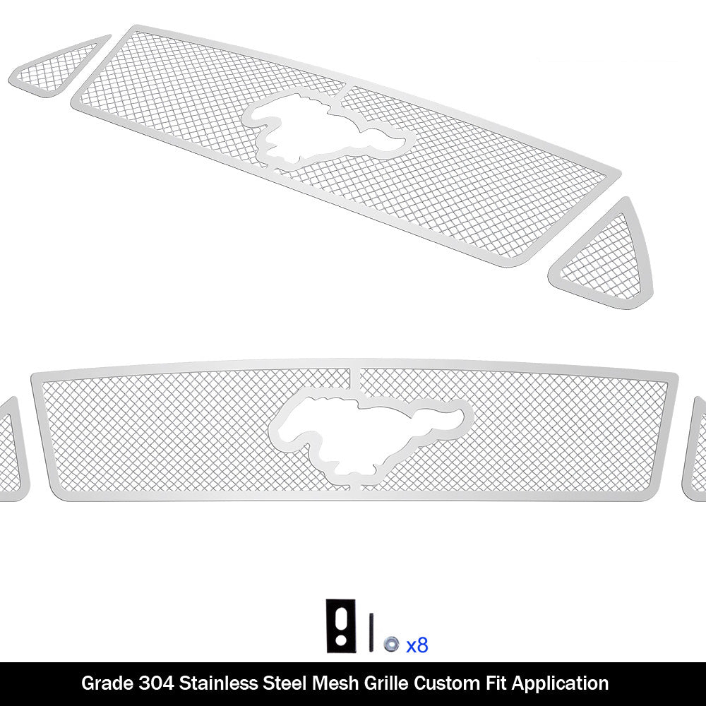 Stainless Steel Main Upper Mesh Grille 2015-2017 Ford Mustang GT V8 With Logo Show GR06GFD46T