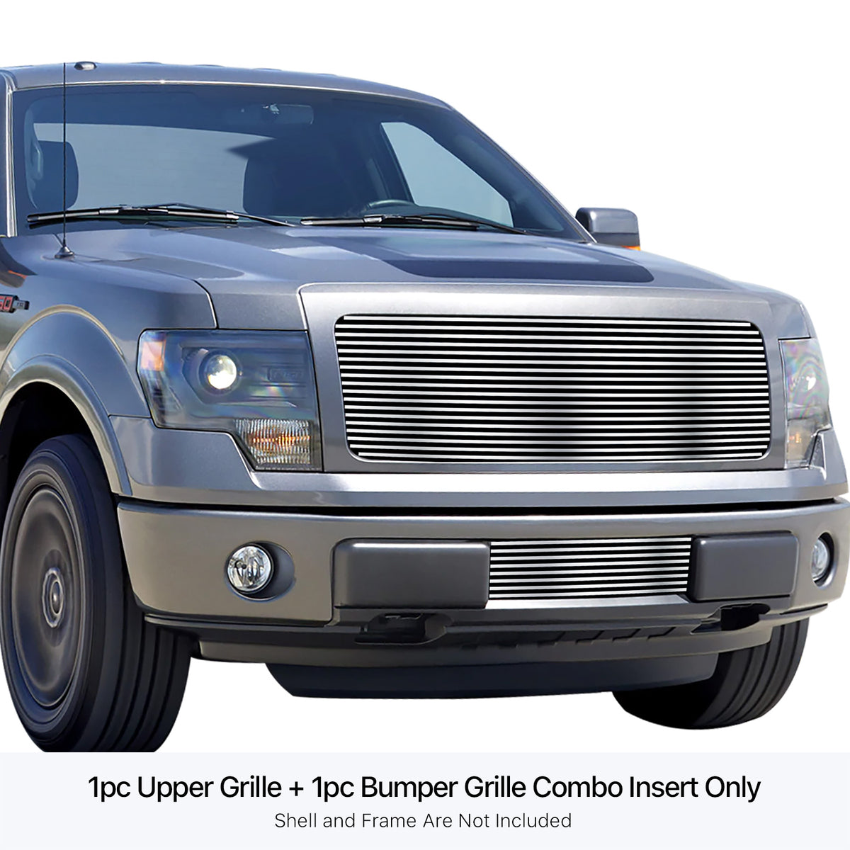 Stainless Steel Main Upper + Lower Bumper Stainless Steel Billet Grille 2009-2014 Ford F-150 Not For Harley Davidson And Raptor GR06HFF14S