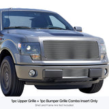 Stainless Steel Main Upper + Lower Bumper Stainless Steel Billet Grille 2009-2014 Ford F-150 Not For Harley Davidson And Raptor GR06HFF14S