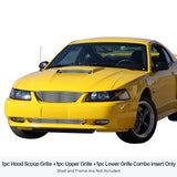 Stainless Steel Main Upper + Lower Bumper Stainless Steel Billet Grille 1999-2004 Ford Mustang Only Fit V6 Model GR06HGH83S