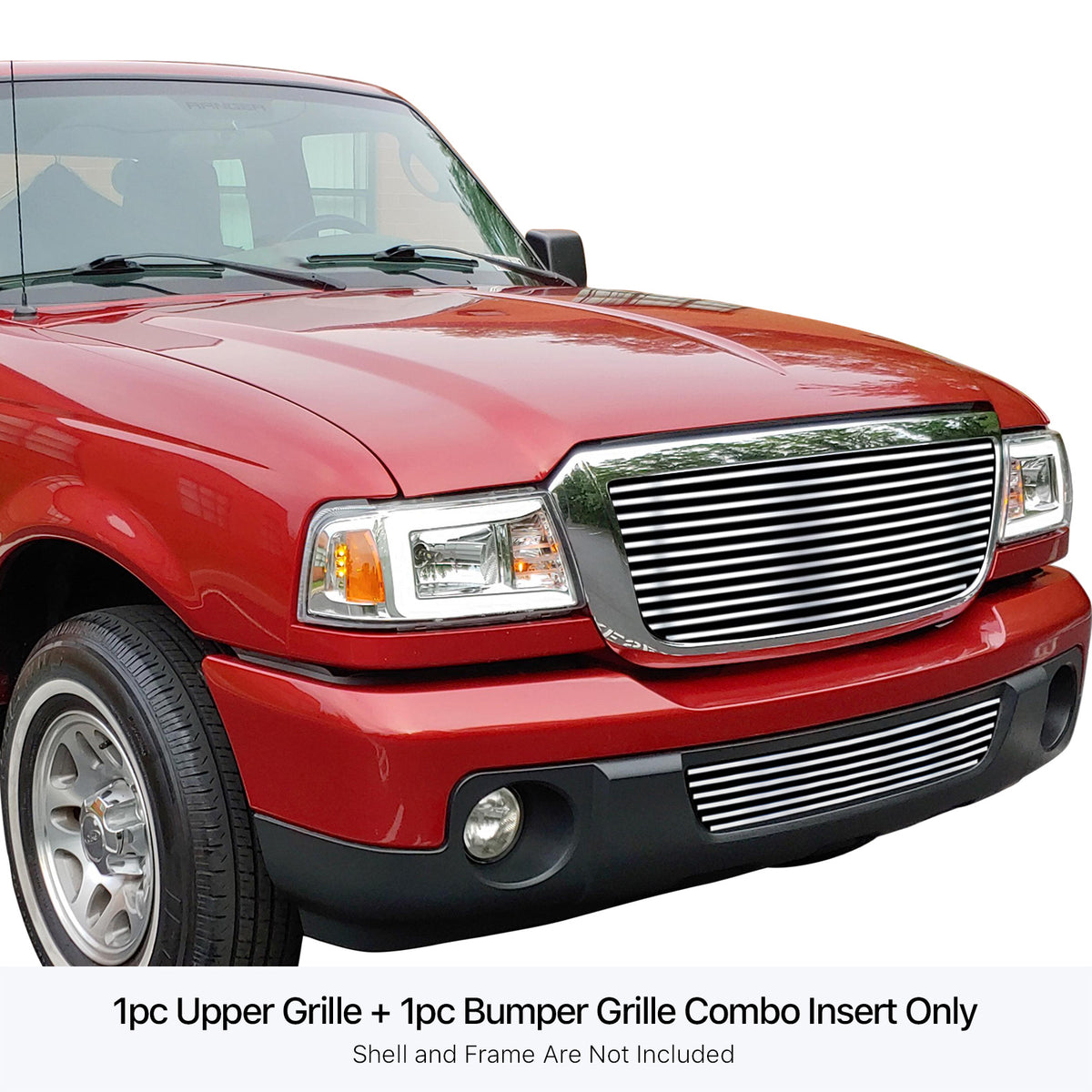 Stainless Steel Main Upper + Lower Bumper Stainless Steel Billet Grille 2006-2012 Ford Ranger Not For STX GR06HGI12S