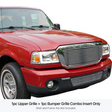 Stainless Steel Main Upper + Lower Bumper Stainless Steel Billet Grille 2006-2012 Ford Ranger Not For STX GR06HGI12S