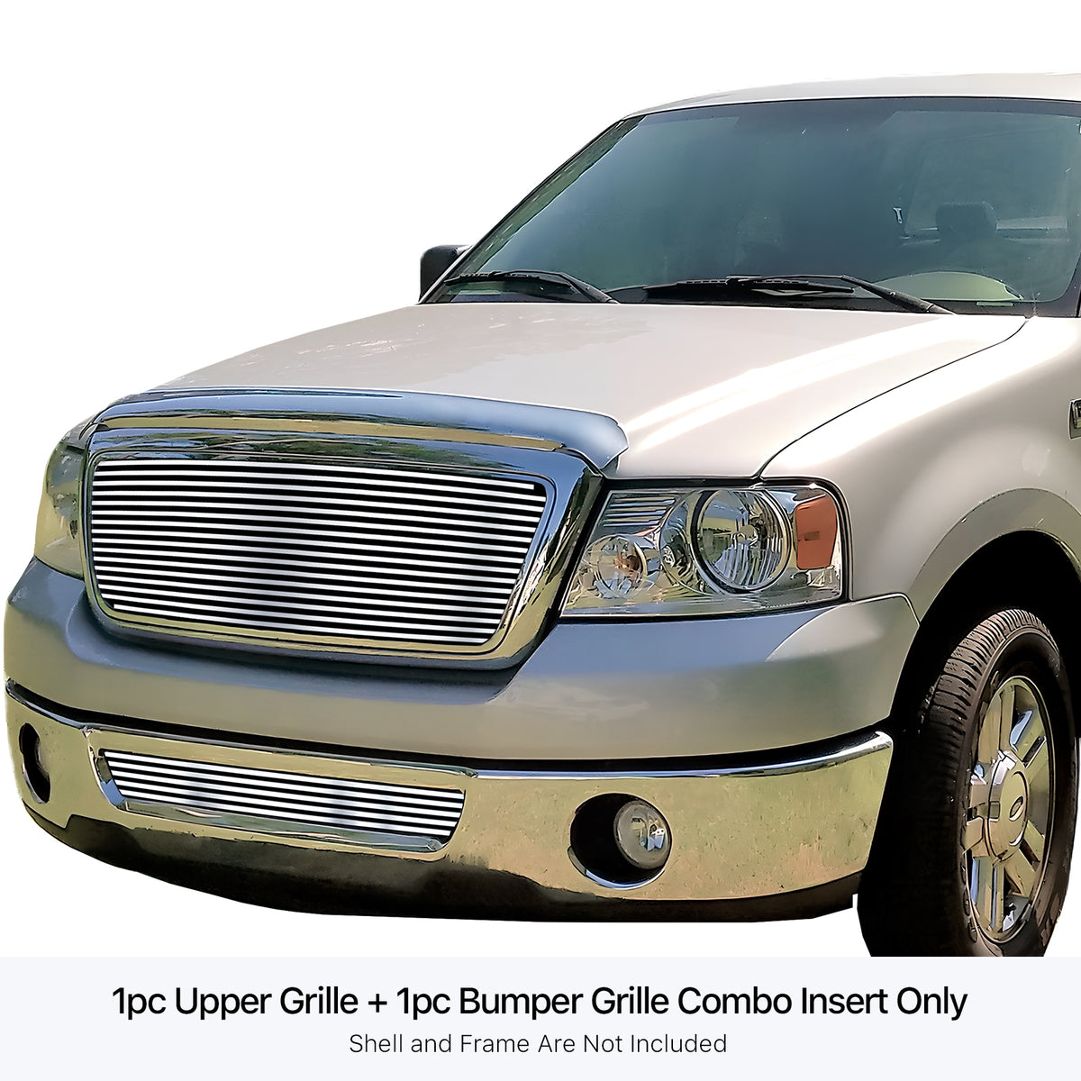 Stainless Steel Main Upper + Lower Bumper Stainless Steel Billet Grille 2006-2008 Ford F-150 (Not For FX2 Model) GR06HGI25S