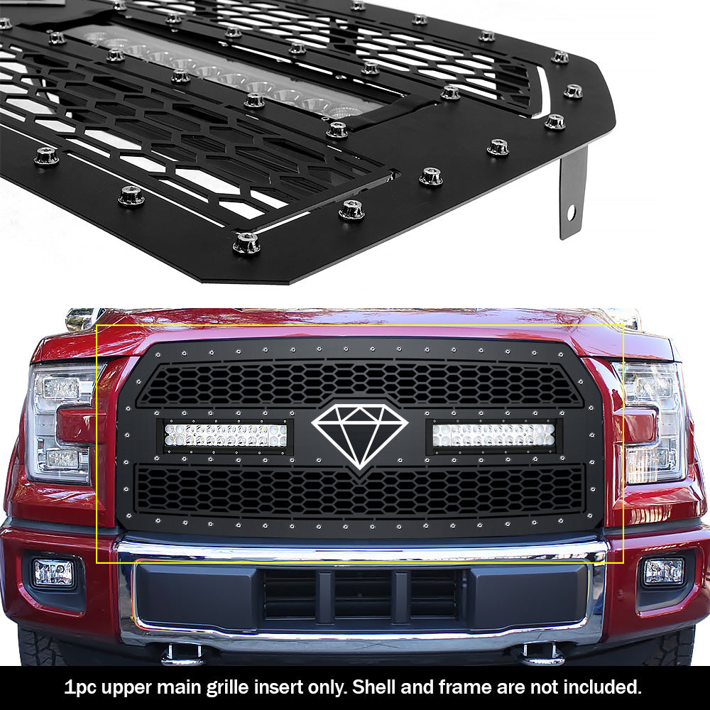 Stainless Steel Main Upper Sheet Grille 2015-2017 Ford F-150 Without Front Camera GR06LFC10L