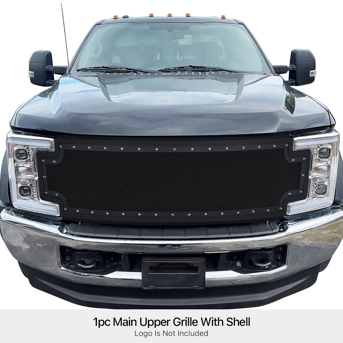 PE + Stainless Steel Main Upper Package Grille 2017-2019 Ford F-250 Without Front Camera/2017-2019 Ford F-350 Without Front Camera/2017-2019 Ford F-450 Without Front Camera/2017-2019 Ford F-550 Without Front Camera GR06PFC63H