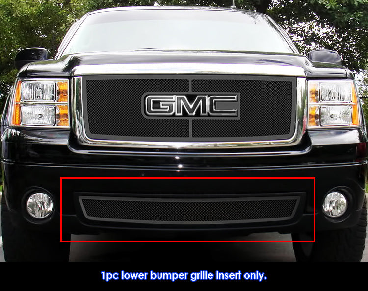 Stainless Steel Lower Bumper Black Wire Mesh Grille 2007-2013 GMC Sierra 1500 tow hook covered/2007-2010 GMC Sierra 2500 HD tow hook covered/2007-2010 GMC Sierra 3500 HD tow hook covered/2007-2013 GMC Sierra 1500 Denali tow hook covered GR07GFD95H