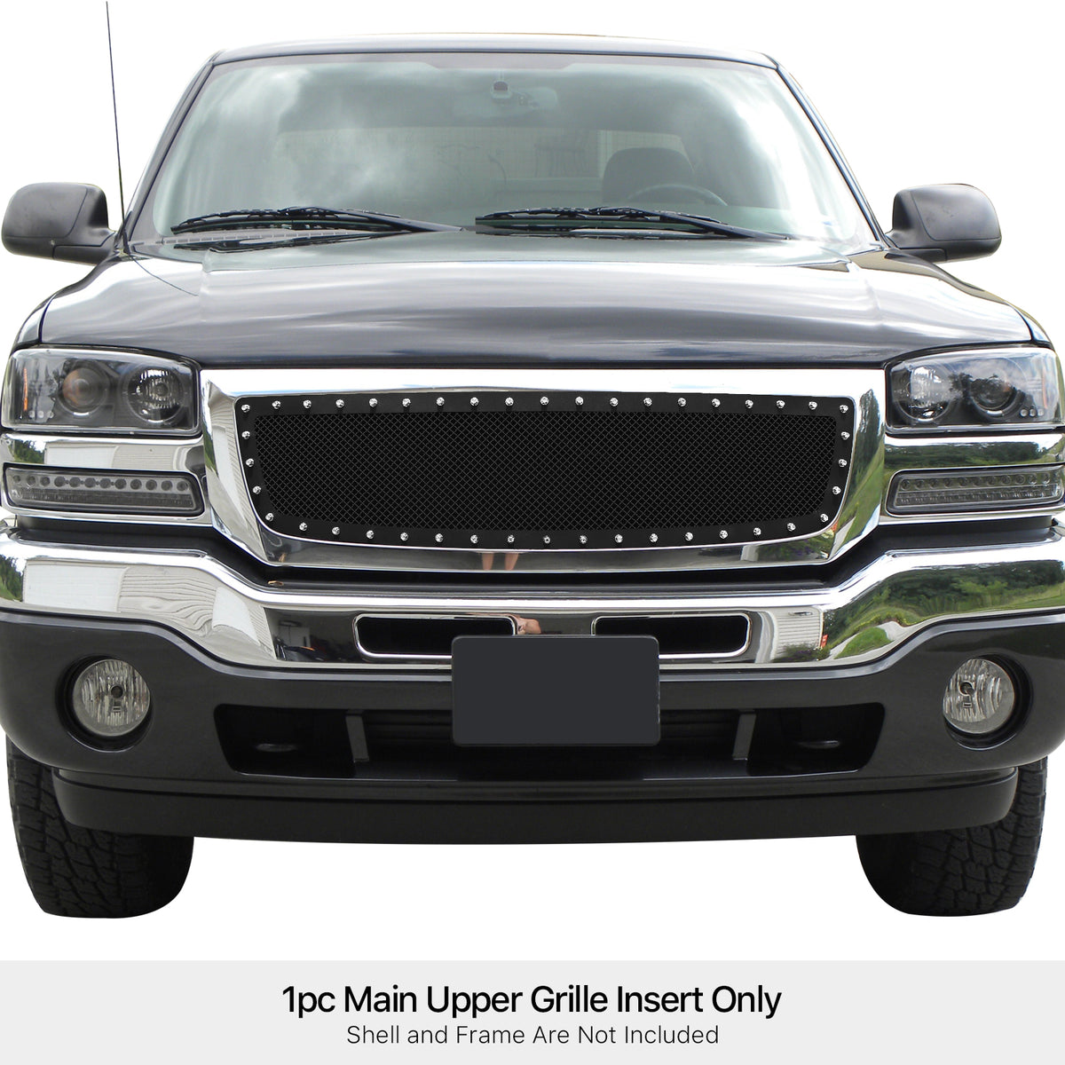 Stainless Steel Main Upper Rivet Grille 2003-2006 GMC Sierra 1500 (Not For C3 Model) Logo Covered GR07LEA56H